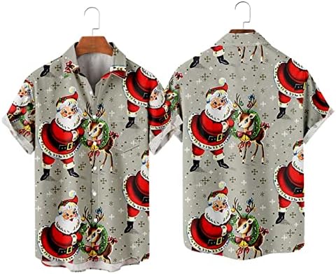 Muški božićni gumb kratkih rukava dolje košulje vintage majice za kuglanje casual Djed Mraz ispisani redovni fit vrh
