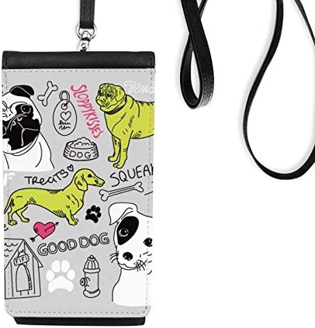 Crtani pse Tekst igračka ilustracija uzorka Telefonska torbica za novčanik Viseti mobilna vrećica Crni džep