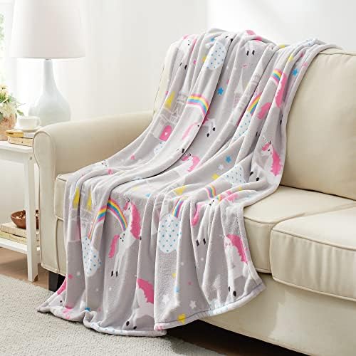 Ugodno blaženstvo jednorog bacanje za djevojčice, proljetna ljetna deka deka Ultra mekana topla lagana plišana deka, Rainbow