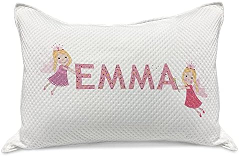 Ambasonne Emma pleteni jastuk od prekrivača, crtić koji drže popularno rašireno ime djevojke s uzorkom polka točkica, standardni