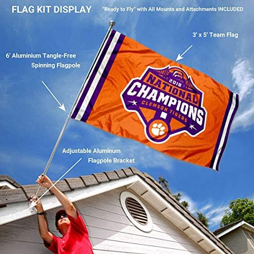 Clemson Tigers 2018 Zastava državnih prvaka s kompletnim setom poleda i nosača