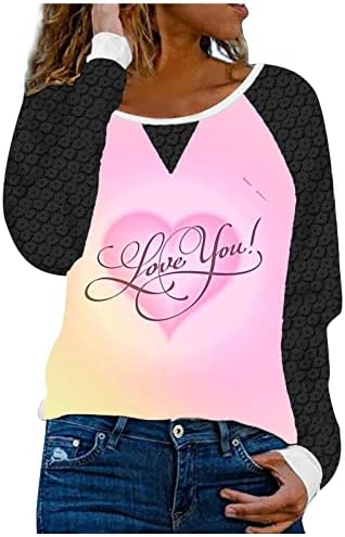 Wordart volim te vrhovi modne modne košulje dugih rukava tinejdžerke slatka ružičasta srca grafička tunika majica čipka
