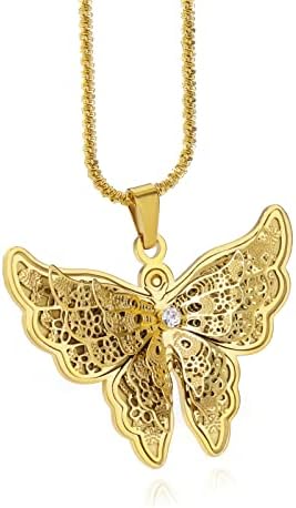 Atraktivna ogrlica od leptira, pozlaćena ogrlica od leptira od 18 karata, lanac od 15 inča, izvrstan poklon za suprugu ili