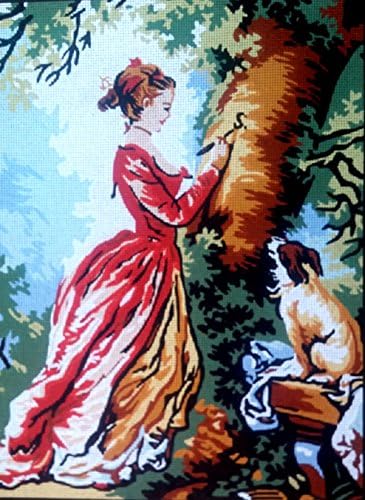 Igla oslikana platna Tapisery Gobelin - Dama koja slika psa. 20 X24 D476 Gobelin L