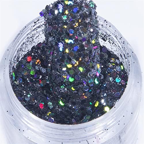 1 staklenka MIX Black Glitter Art Puder Sequins Holografski u boji nokti Flakes Paillette Shine Manicure Dekoracije, HS 01