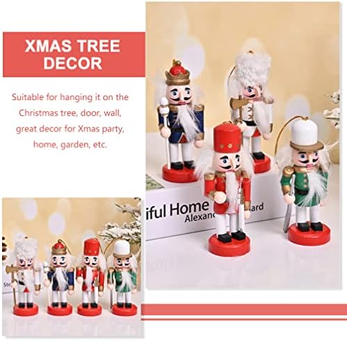 Nolitoy 4PCS mini viseći orah za orahe božićne drvene oraščiće vojnike lutke figure za božićno stablo poklon