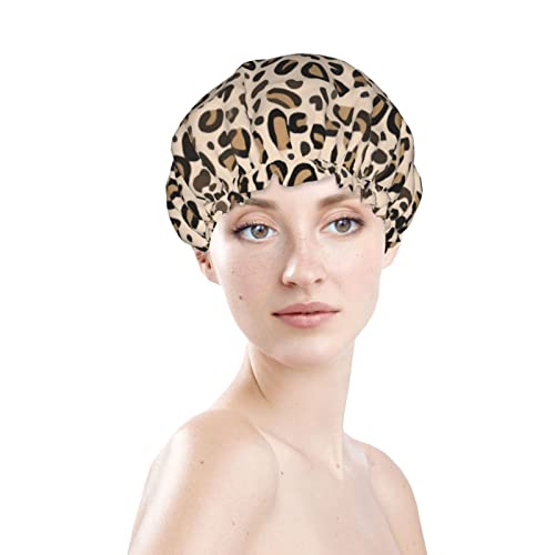 Žene za višekratnu upotrebu rastezanja kape za kosu leopard Print prirodni lov dvostruki slojevi vodootporni poklopac za