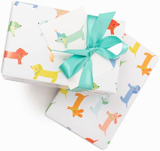 Listovi papira za zamatanje Sretan rođendan za rođendansku zabavu za pse, set papira za zamatanje pasa s vrpcom i poklon