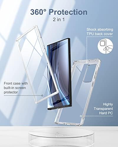 Suritch kompatibilan s Galaxy S22 Ultra Clear Case 5G, [ugrađeni zaštitnik zaslona] Zaštita od cijelog tijela Tvrda školjka+meka