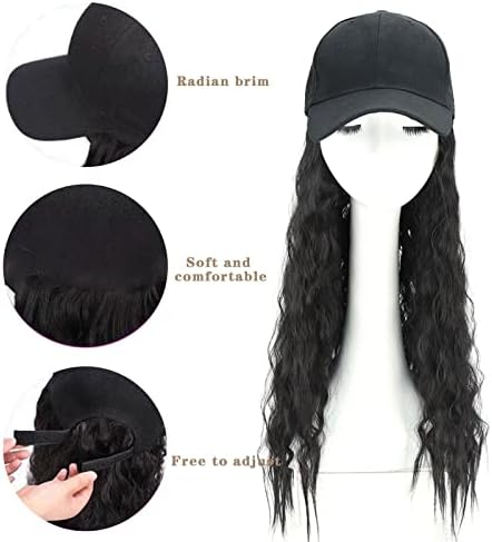 Djevojka kovrčava sintetička ženska kvalitetna duga kosa u crnoj boji sa šeširom 24-inčni suncobran