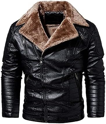 WODCEEKE muški runo obložen pU kožna jakna zima topli motociklistički bombarder moto biciklistička jakna rever puni kaputi