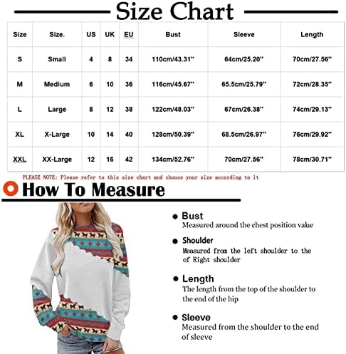 Oplxuo ženski etnički stil trenirke zapadni aztec print dugi rukavi blok pulover majice casual labave fit gornje bluze