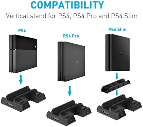 Kingtop vertikalno postolje kompatibilno s redovitim PS4/ PS4 Pro/ PS4 Slim, s stanicom za punjenje priključaka, ventilatora