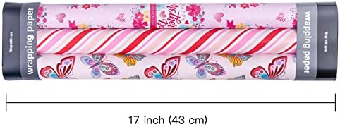 Rola papira za omatanje-mini rola-3 role - 17 do 120 inča po roli-ružičasti leptir i cvjetni dizajn za Majčin dan, rođendansku
