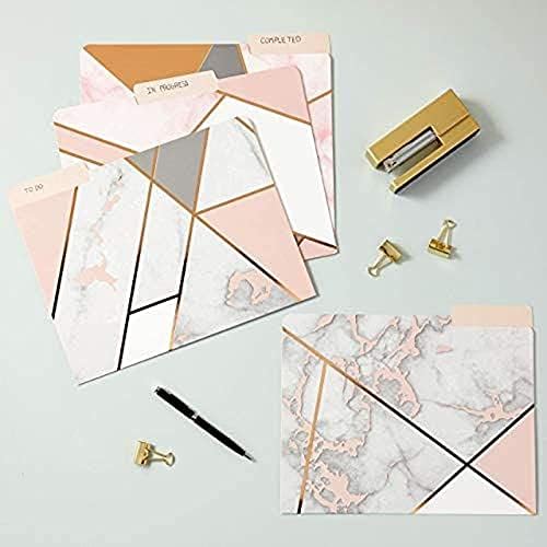 Geometrijske mramorne mape datoteka, uredske potrepštine od ružičastog zlata