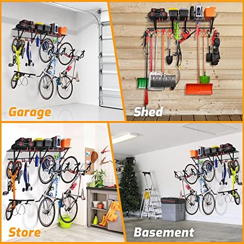 Zidni stalak za garažu od 4 do 4 uključuje kuke za bicikle, izdržljivi podesivi zidni stalak za garažu, organizator garažnih