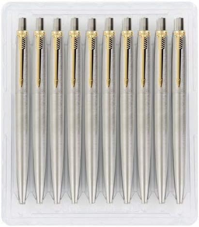 10x Parker Jotter od nehrđajućeg čelika GT Gold Trim kuglana olovka, crna tinta, srednja točka