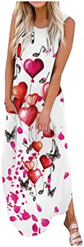 Zpervoba ženske maxi haljine s džepovima cvjetne ljetne haljine bez rukava casual haljine za tenk prorezane plaže tunike