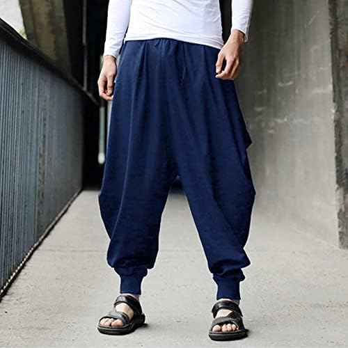 DGOOPD pamučne lanene hlače za muškarce joga hippie plaže hlače vrećaste harem hlače casual kapka od međunožje hlače labave