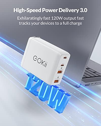 USB C zidni punjač 120W, Eokii 4-port C Tip C Station za brzo punjenje preklopljivog prijenosnog putovanja PD 3.0 Kompatibilno