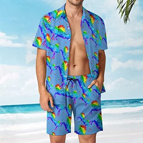 WeedKeycat Rainbow Galaxy Unicorn Muška odjeća za plažu 2 komada Havajski gumb Donji majica kratka rukava i kratke hlače