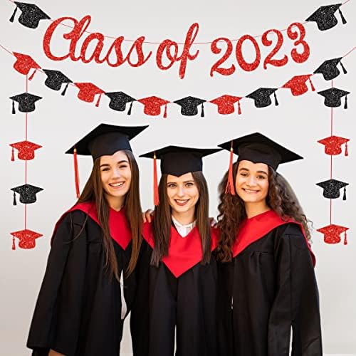 Banner razreda 2023-crveno-crni ukrasi za maturu 2023, vijenac od prvostupnika, dekor maturalne zabave s čestitkama za maturalne