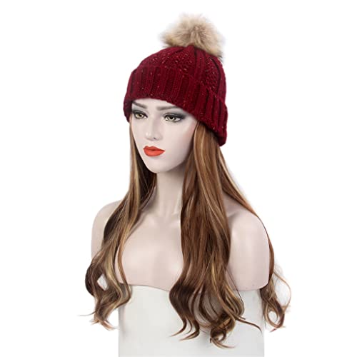 Modna europska i američka Ženska kapa za kosu crvena pletena kapa perika duga kovrčava Smeđa Perika i šešir