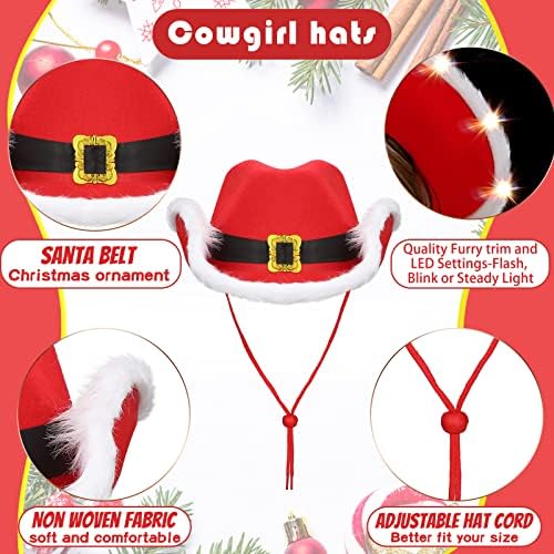 2 kom LED crveno-bijeli božićni kaubojski šešir Djeda Mraza u zapadnom stilu svečani šešir kaubojski šešir Djeda Mraza treperi