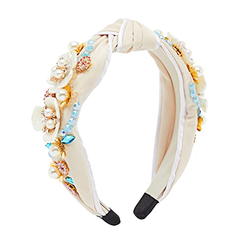Traka za glavu s upletenim čvorom s draguljima za žene, cvjetni uzorak s perlicama