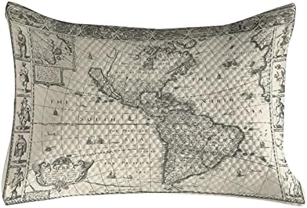 Ambsonne World Map prekriveni jastuk, Antička karta Amerika u 1600 -ima svijet u srednjovjekovnom vremenskom vremenu u retro