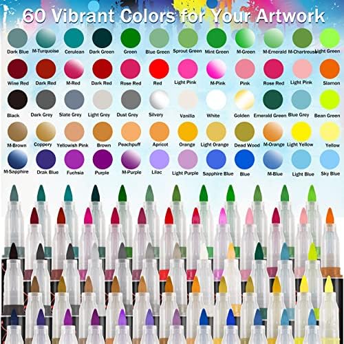 Sannix akrilne olovke za boje, 60 boja akrilna boja olovke Premium Extra fini vrh akrilne boje olovke za kamenovanje keramičke