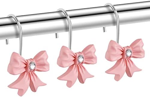 Elecharm ukrasne kuke za tuširanje, 12pcs ružičasti kuke za tuširanje za tuširanje za kupaonice prstenovi za zavjese otporne