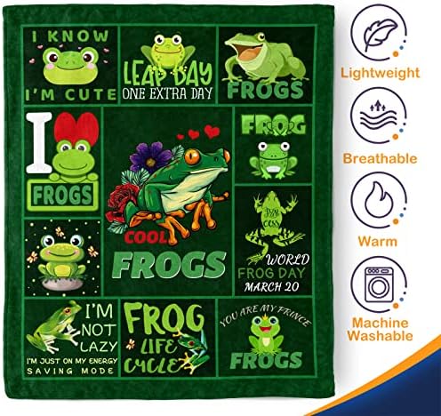 Aimego žaba pokrivač pokloni za žene djecu, slatke žabe dekor bacanje za ljubitelje žabe meka plišana lagana flece ugodna