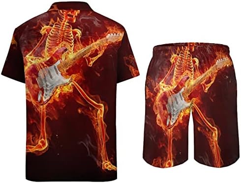 Gitarist - Serija vatrenih muških havajskih košulja s kratkim rukavima i hlača Summer Beach Outfits Loose Fit Tractionsuit