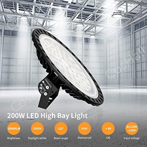 LED High Bay Light, 200W 20000LM NLO LED High Bay svjetla, 6500k Super svijetle LED trgovine, Svjetlo skladišta IP54, prodavaonice