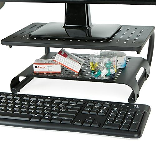 Čitatelj uma Mon2T-Blk Monitor Stand Riser, 2 razina, ventilirani metal za monitor računala, prijenosno računalo, pohranu