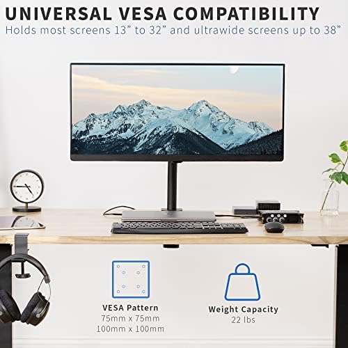 Vivo Full Motion Single VESA Monitor Stand Stand Stand s dvostrukim središnjim rukom, drži 1 zaslon do 22 kilograma s VESA