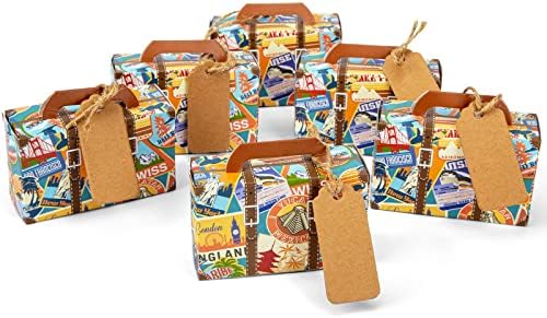 Poklon kutija za mini kofer, 50kom poklon kutija za bombone, Vintage Kraft papir s oznakama i kanapom za ukrašavanje Mladenkinog