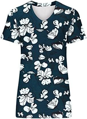 Zapadni etnički cvjetni print Ljetni vrhovi za žene 2023 casual labava osnovna majica s kratkim rukavima majice majice V