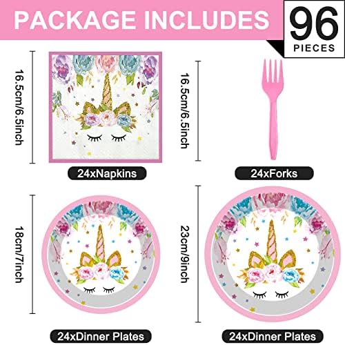96pcs Unicorn tanjuri salvete, zalihe tematike jednoroga, ukrasi za rođendanske zabave za dječake, djevojčice, kućni pribor