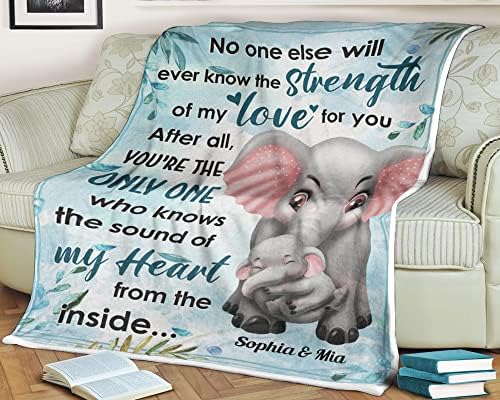 Prilagođeno ime, personalizirani slon pokrivač Snaga moje ljubavi prema tebi, zvuk mog srca iznutra, novorođenčad dar za