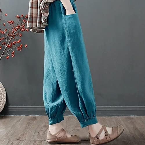 Ženske pamučne posteljine ležerne hlače opuštene uklapaju se solidne boje ljetne harem hlače elastični struk boho hlače s