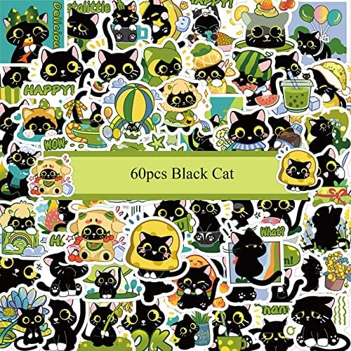 Crne naljepnice za mačke, 60 pcs, estetski slatka naljepnica za naljepnice za životinje, naljepnice za hidroelektranu, laptop,