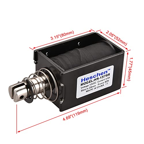 Heschen Malenoid Electromagnet, HS-1578B, DC12V 4.8A, 25 mm hod, sila 50N, tip push povlačenja, otvoreni okvir, linearno