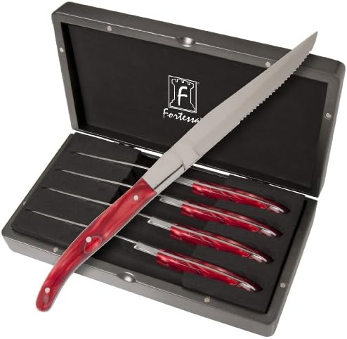 Set nazubljenih noževa za odrezak od 4 komada s kutijom, 9,25 inča, crvena ručka