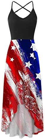 4. srpnja maksi haljine za žene ležerna ljetna haljina u boho stilu s američkom zastavom i okruglim dekolteom, sarafan bez