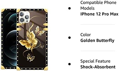 Daizag iPhone 12 Pro Max kućište, Zlatni leptir iPhone 12 Pro Max Slučajevi za djevojčice, kvadratni retro metalni kutni