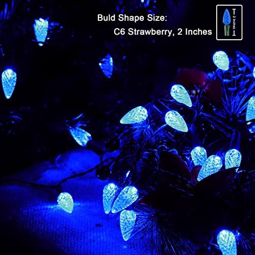 Hugsvik Solar C6 Božićna lampica Vanjska plava, vodootporna jagoda LED božićna vila svjetla na otvorenom Božićni ukrasi za