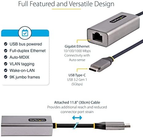 Startech.com USB-C to Ethernet adapter, USB 3.0 do Gigabit Ethernet Network Adapter-10/100/1000 Mbps, USB-C do RJ45 Ethernet