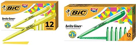 BIC BRITE LINER HIGHLIGHERS, vrh dlijeto, žuti highlighters, 12-brojevi, za široko istaknuti ili fino podniženi i brite linijski